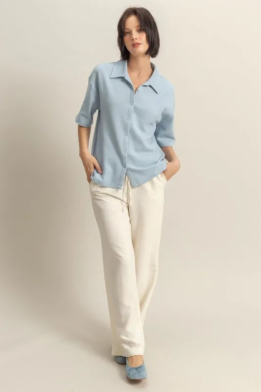 Collared Neck Button Down Waffle Shirt HYFVE