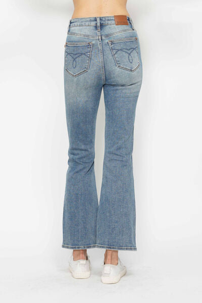 Tummy Control Back Embroidered Pocketed Bootcut Jeans Judy Blue