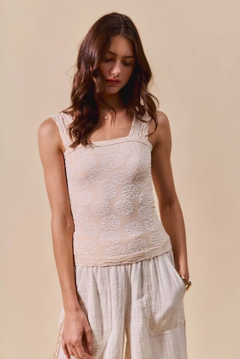 Two Tone Floral Seamless Tank Top So Me