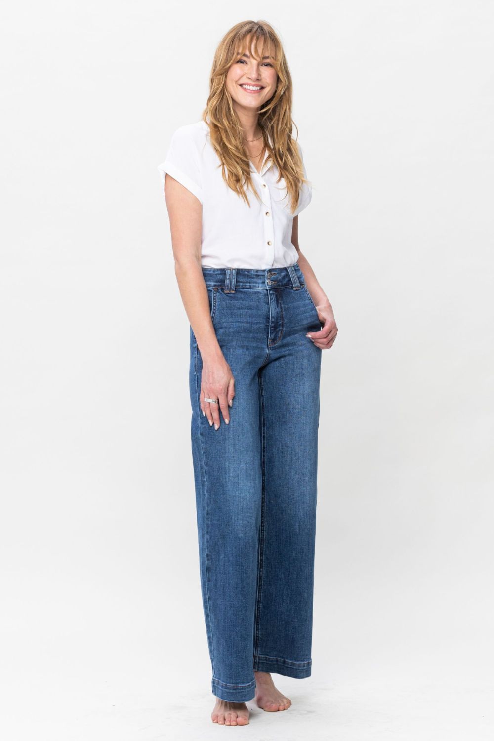 Double Button Wide Leg Jeans Judy Blue   