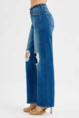 Mid Waist Fit Boyfriend Knee Distressed Jeans With Plus Size Risen