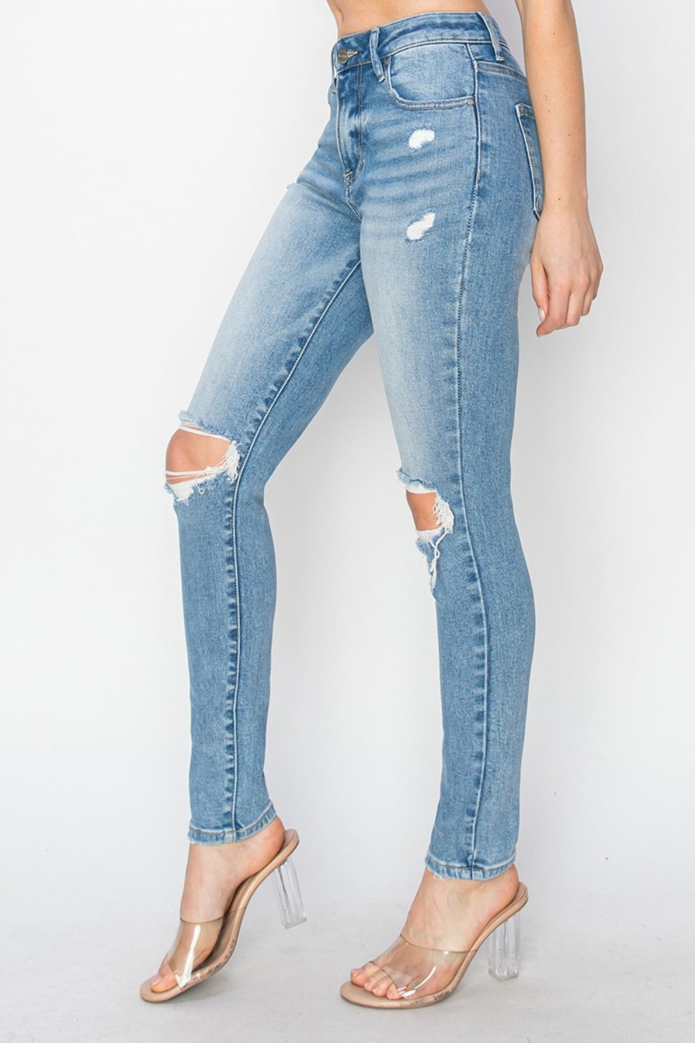 High Rise Knee Distressed Skinny Jeans Risen   