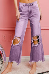 Distressed Vintage Washed Wide Leg Pants BiBi VINTAGE LAVENDER S