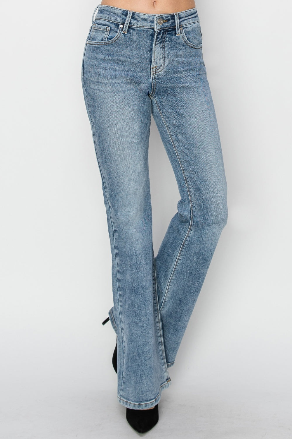 Full Size Mid Rise Bootcut Jeans Risen   