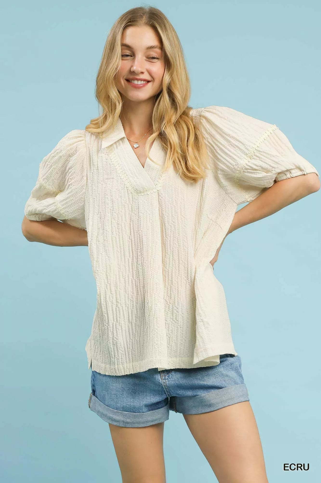 Textured Puff Sleeve Blouse Umgee ECRU S