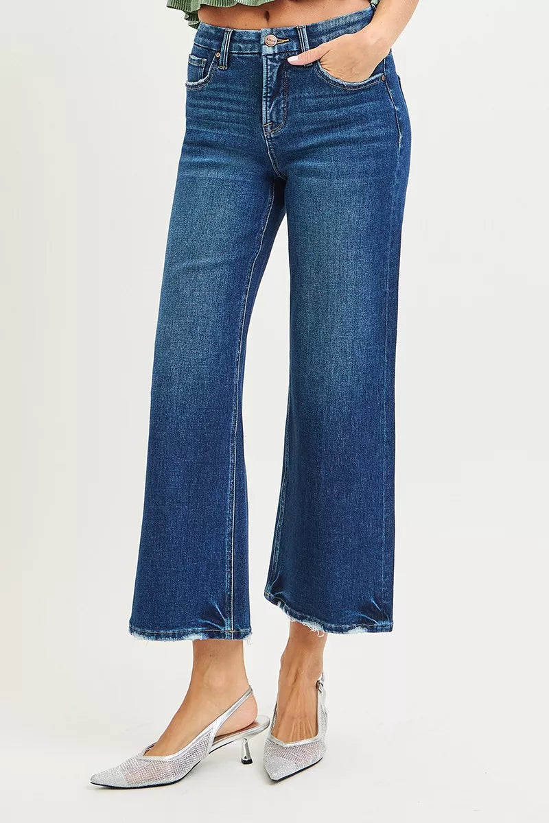 Tummy Control 4 Way Stretch High Rise Crop Wide Leg Jeans Risen