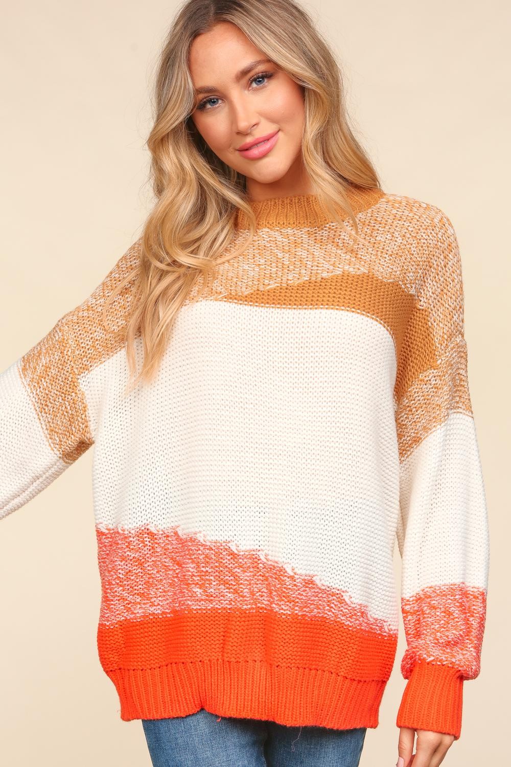 Color Block Long Sleeve Sweater Haptics   