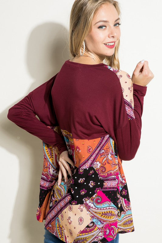 Paisley Mixed Boxy Relaxed Top e Luna   