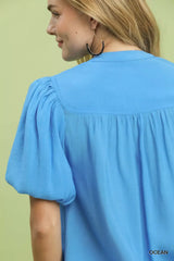 Button-Down Puff Sleeve Shirt Umgee