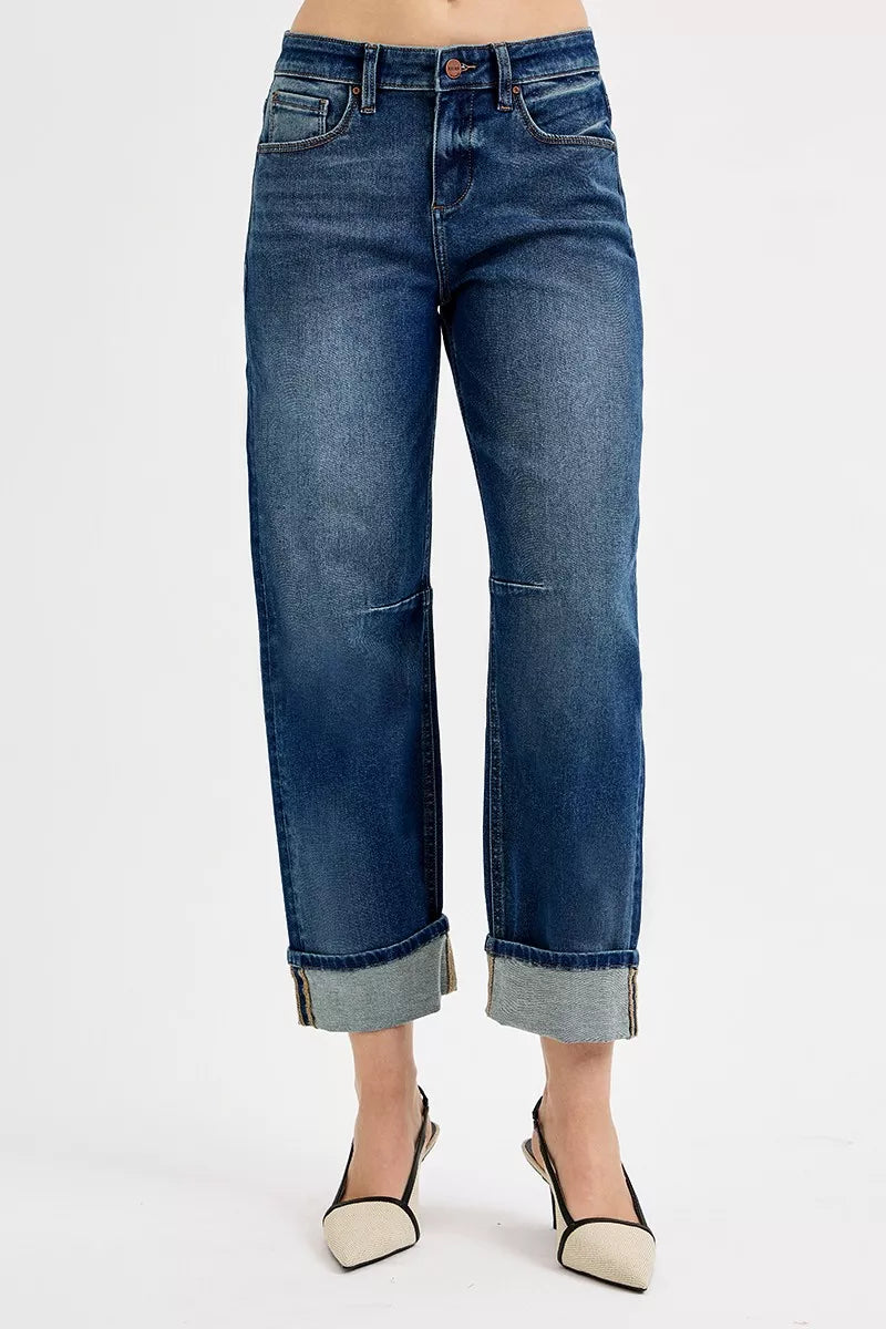 Slouchy Crop Barrel Cuffed Jeans Risen