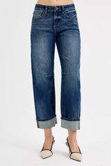 Slouchy Crop Barrel Cuffed Jeans Risen