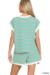 Stripe Contrast Trim Top & Shorts Set ZENANA