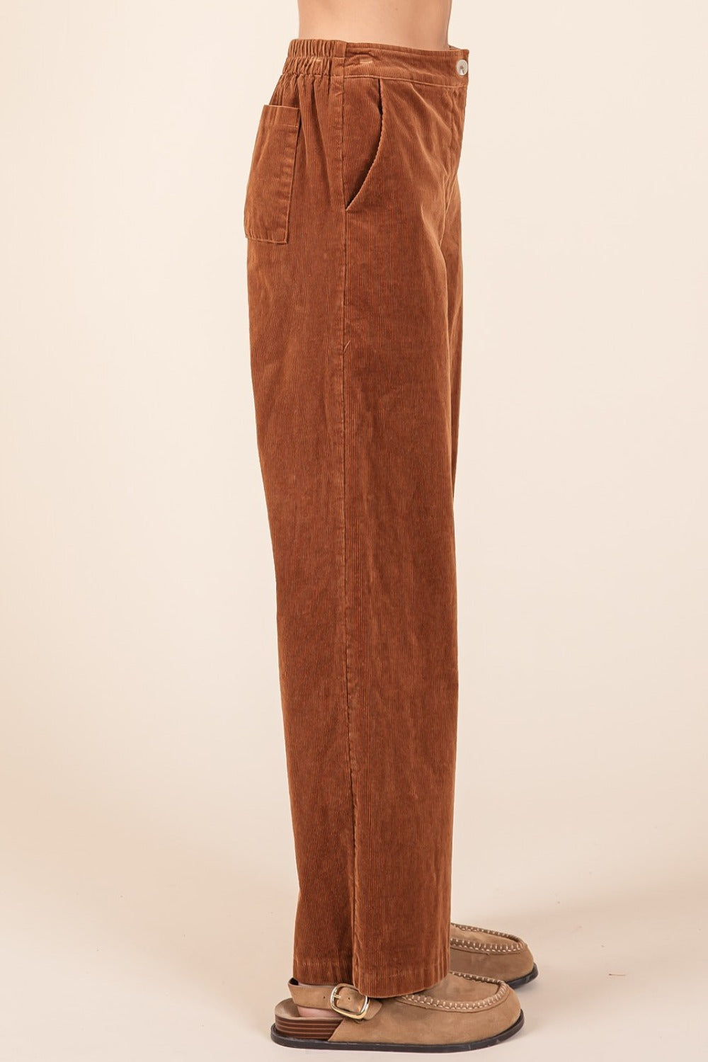 Corduroy Back Elastic Waist Pants Mittoshop   