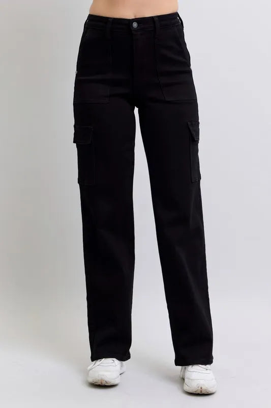 High Waist Cargo Wide Leg Jeans Judy Blue BK 0(24)