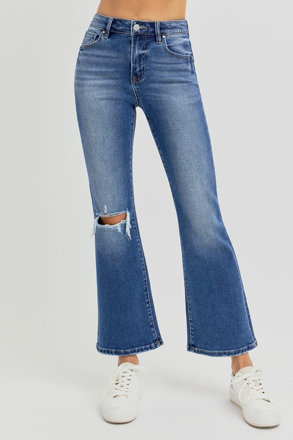 Distressed High Rise Crop Flare Jeans Risen   