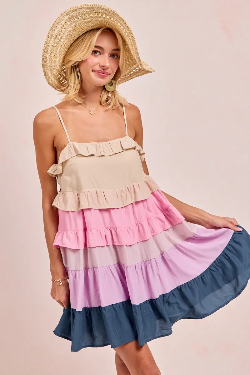 Color Blocked Tiered Dress BiBi