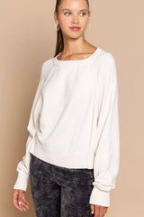 Round Neck Backless Sweater with Ribbed Edge POL