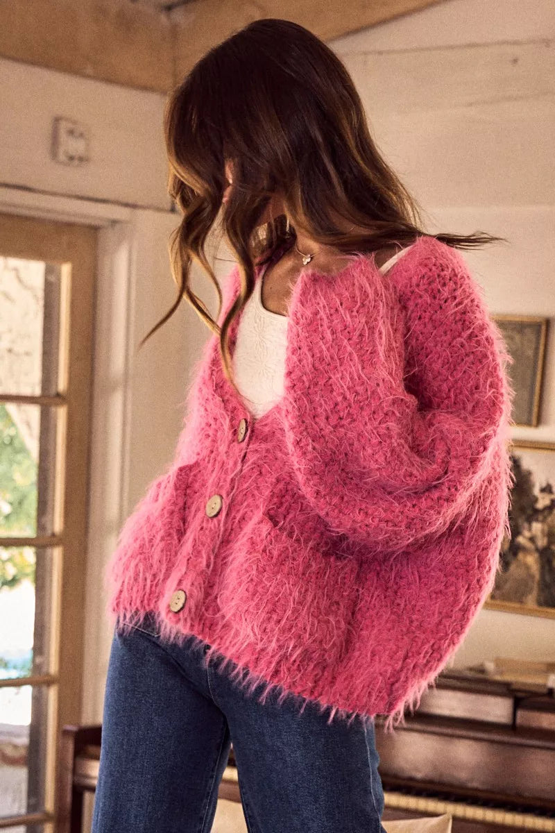 Soft Touch Hairy Loose Fit Cozy Sweater Cardigan So Me
