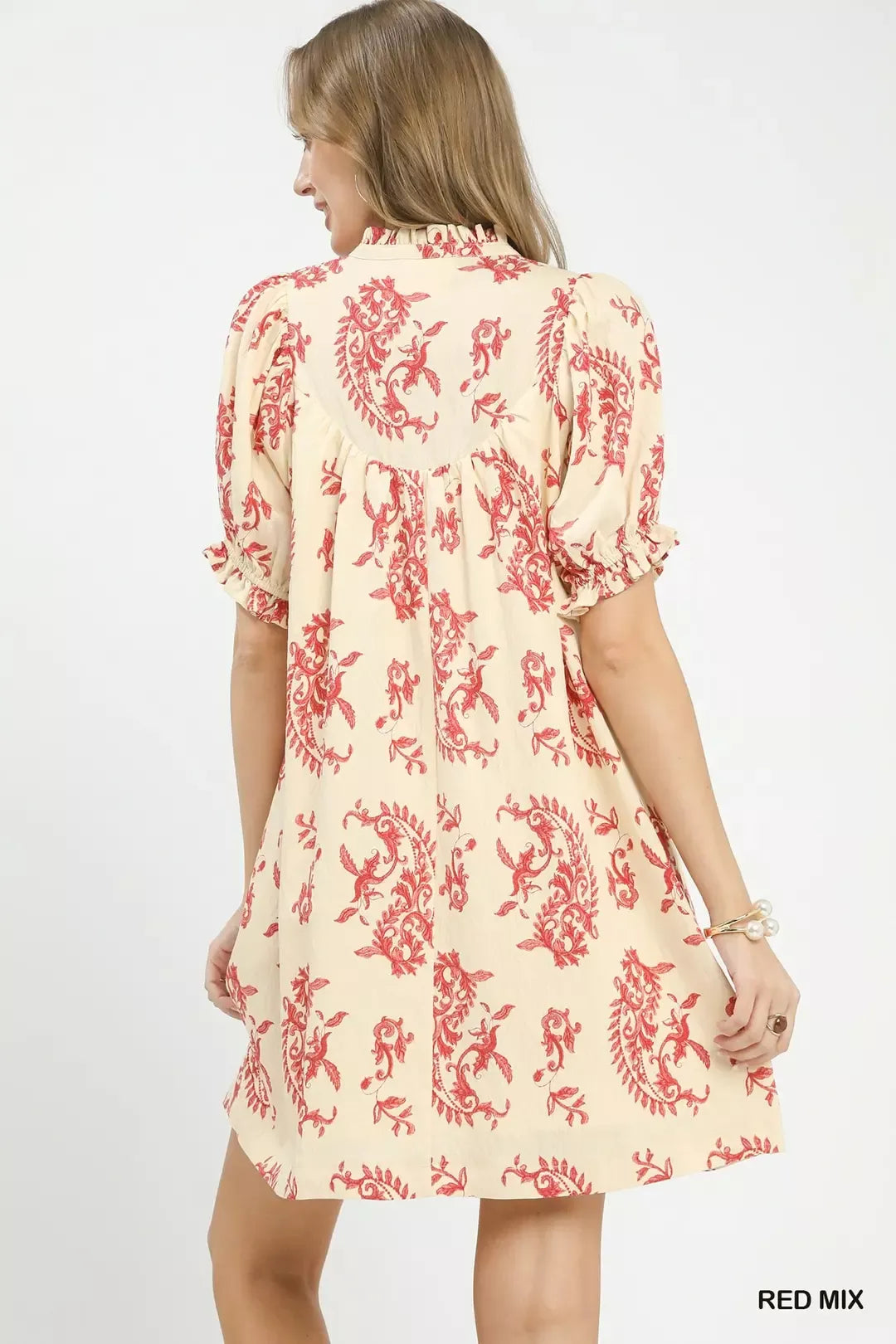 Mix Paisley Scallop Trim Dress Umgee