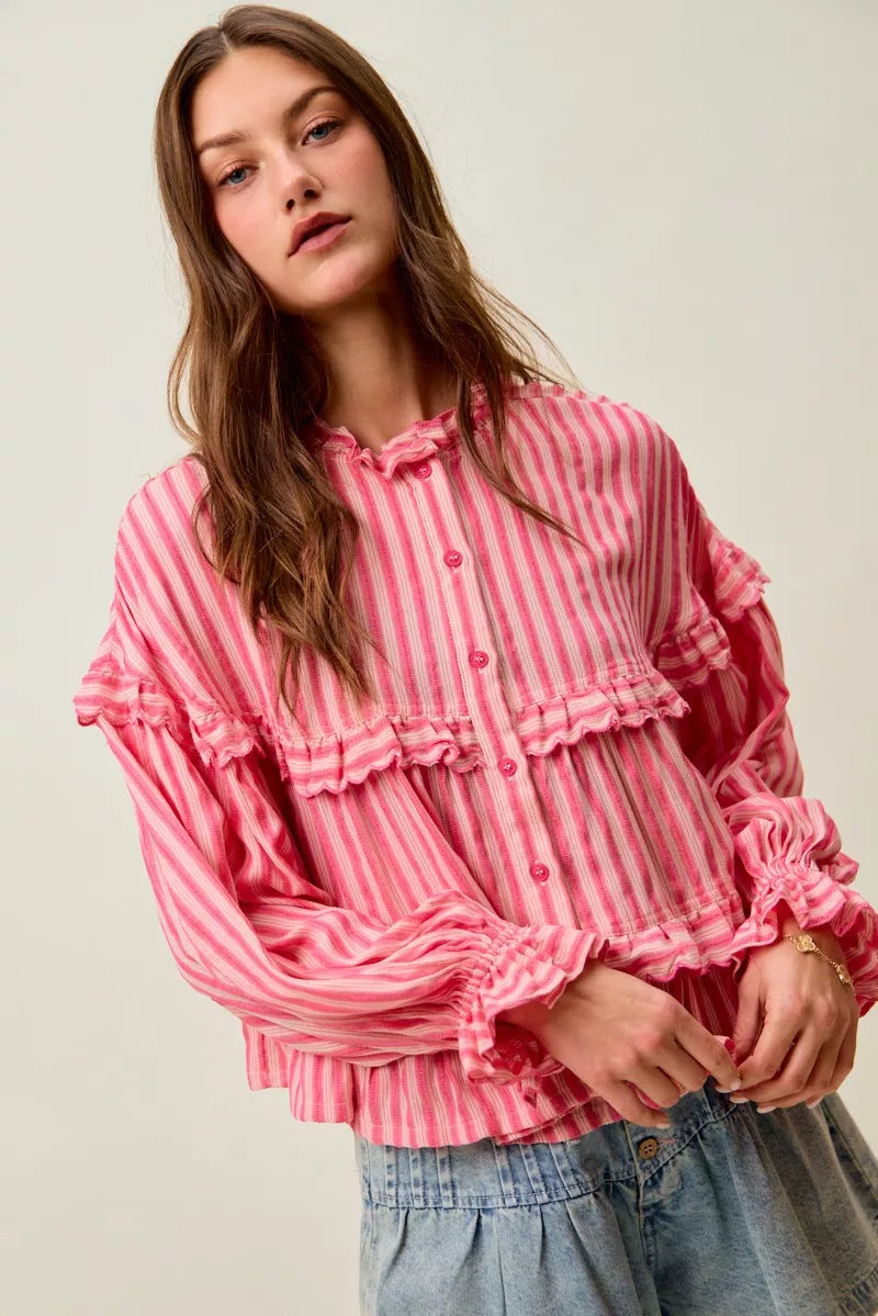 Variegated Stripe Reversible Flowy Boho Blouse So Me