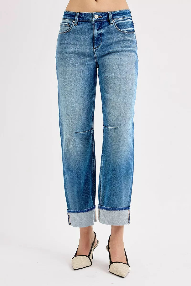 Slouchy Crop Barrel Cuffed Jeans Risen