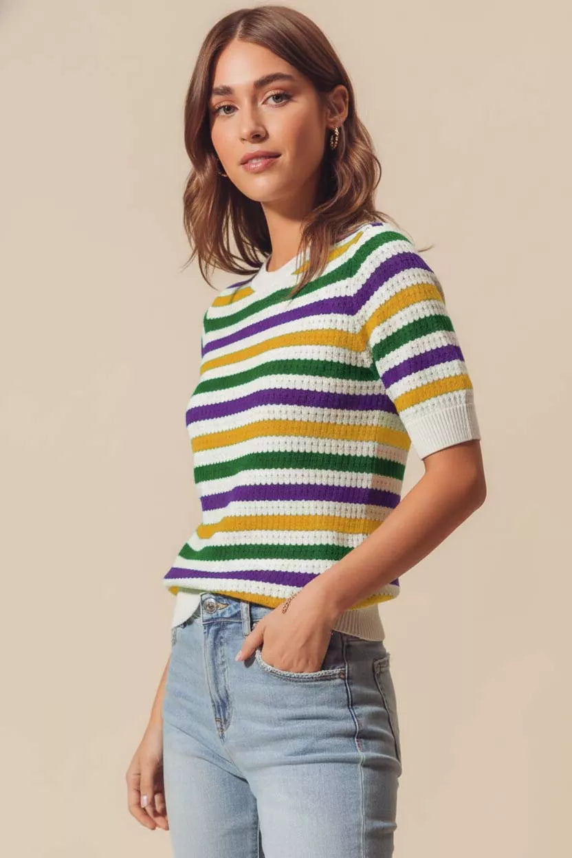 Mardi Gras Crew Neck Stripe Breathable Sweater So Me