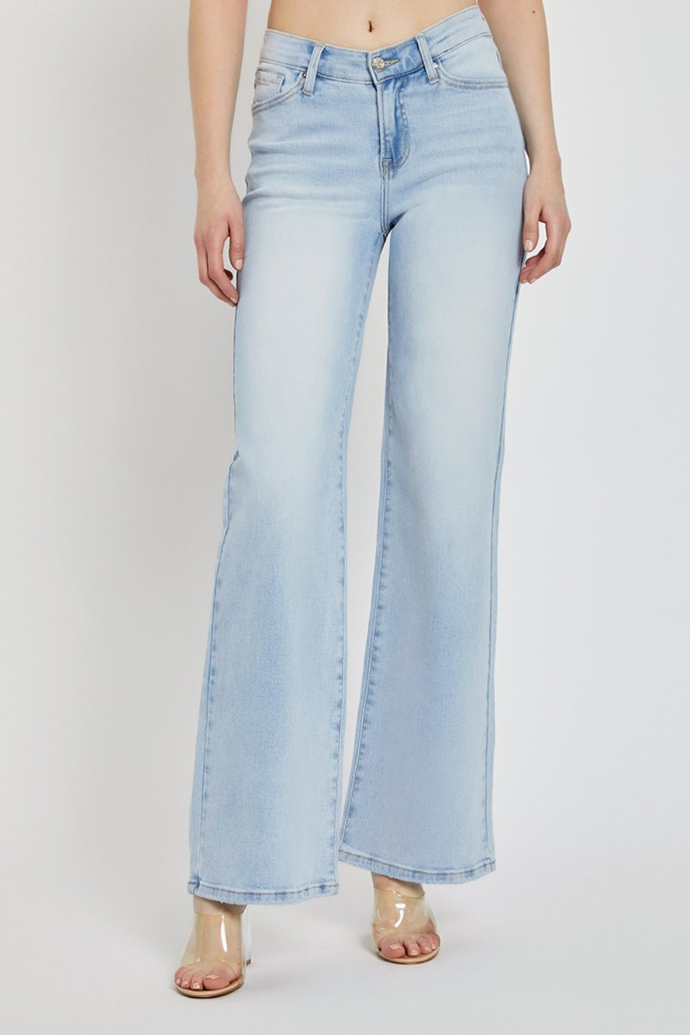 Wide Leg V Dipped Front Waist Jeans Risen Light 0(24) 