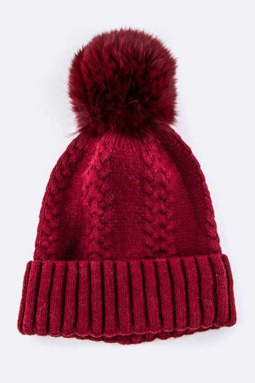 Emmez Raccoon Fur PomPom Cashmere Beanie Artini Accessories Wine O/S 