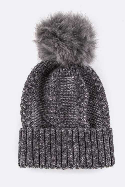 Emmez Raccoon Fur PomPom Cashmere Beanie Artini Accessories Dark Grey O/S 