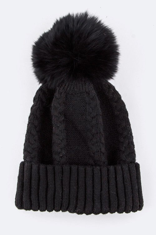 Emmez Raccoon Fur PomPom Cashmere Beanie Artini Accessories Black O/S 