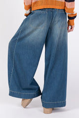 Smocked Waist Band Wide Leg Jeans Sage + Fig   