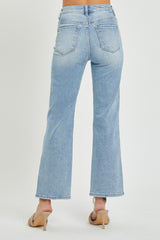 High Rise Raw Hem Straight Jeans Risen   