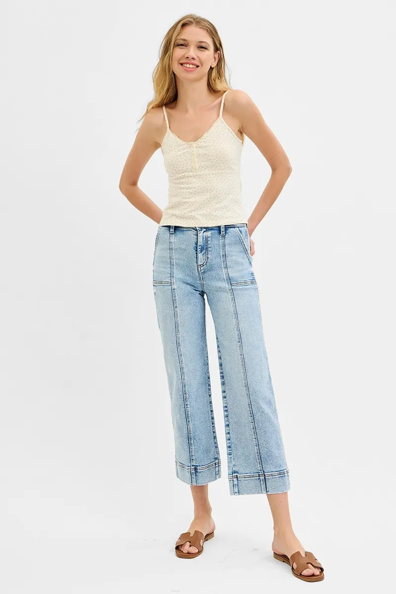 High Rise Crop Wide Front Seam Detailed Jeans With Plus Size Risen