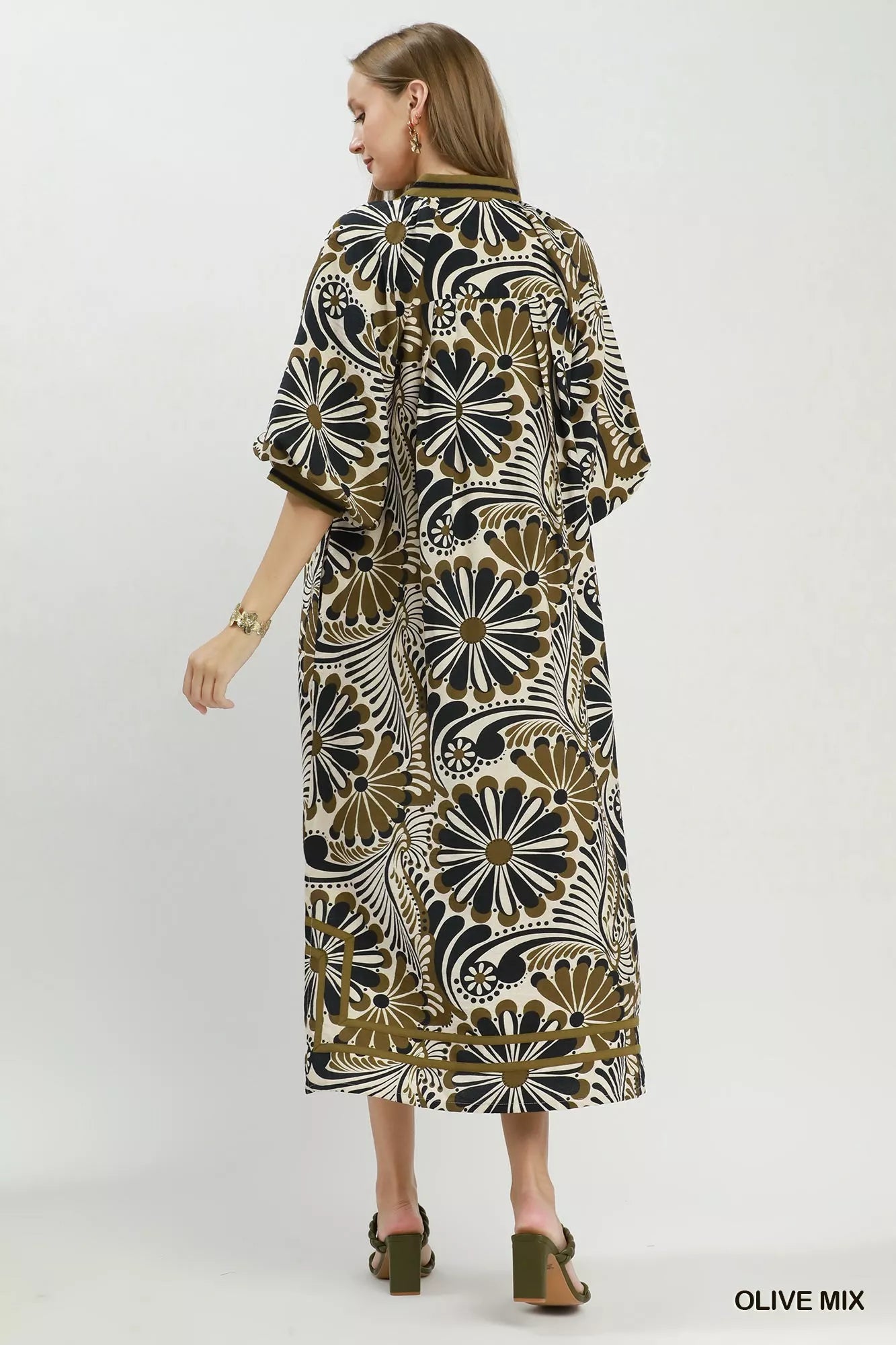Abstract Floral Print Relaxed Midi Dress Umgee
