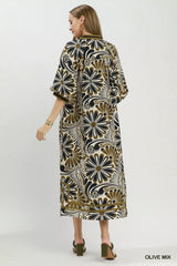 Abstract Floral Print Relaxed Midi Dress Umgee