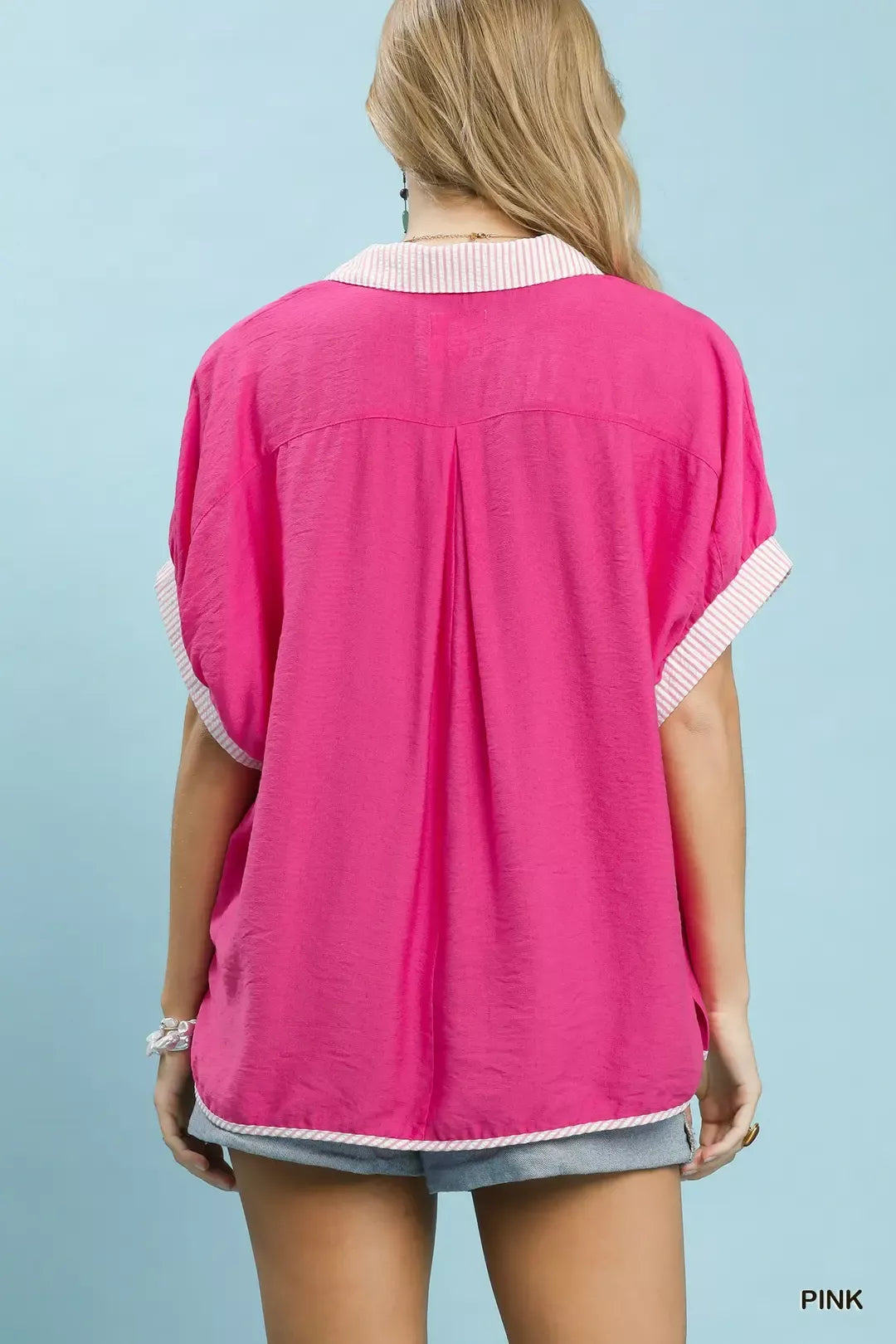 Oversized Contrast Stripe Trim Top Umgee