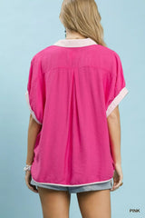 Oversized Contrast Stripe Trim Top Umgee