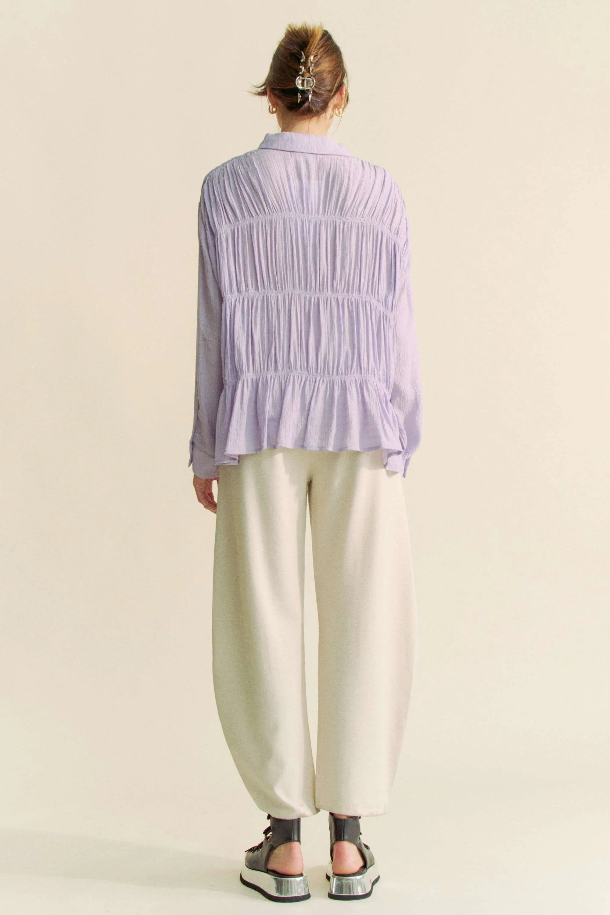 Ruched All Over Button Front Shirt Davi & Dani