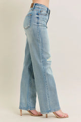 High Waisted Destroy & Knee Patch Straight Jeans With Plus Size Judy Blue