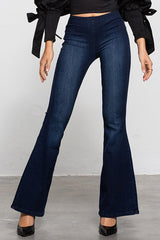 Mid-rise Banded Wide Flare Jeans Denim Lab USA DARK S 