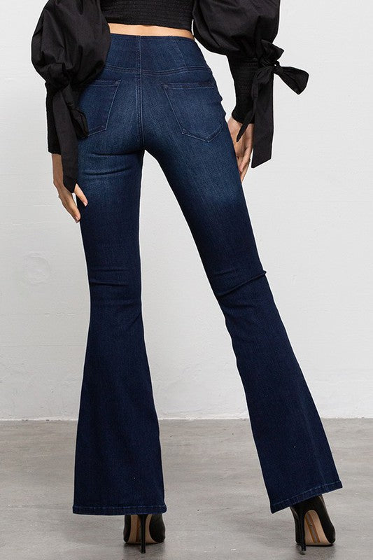 Mid-rise Banded Wide Flare Jeans Denim Lab USA   