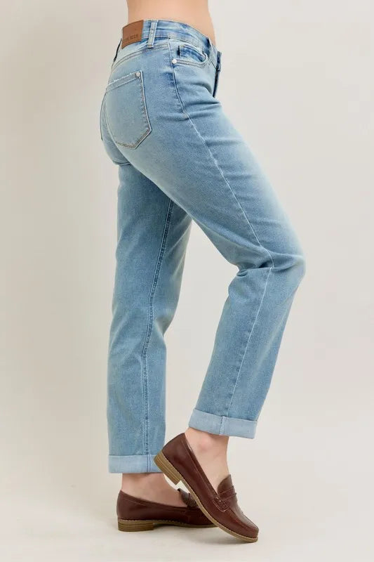 V-Front Cuff Boyfriend Jeans Judy Blue