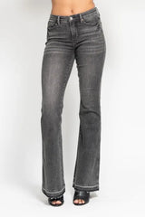 Mid Rise Tummy Control Washed Gray Release Hem Flare Jeans Judy Blue GRY 11(30)