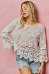 Floral Embroidered Crochet Lace Trimmed Top So Me