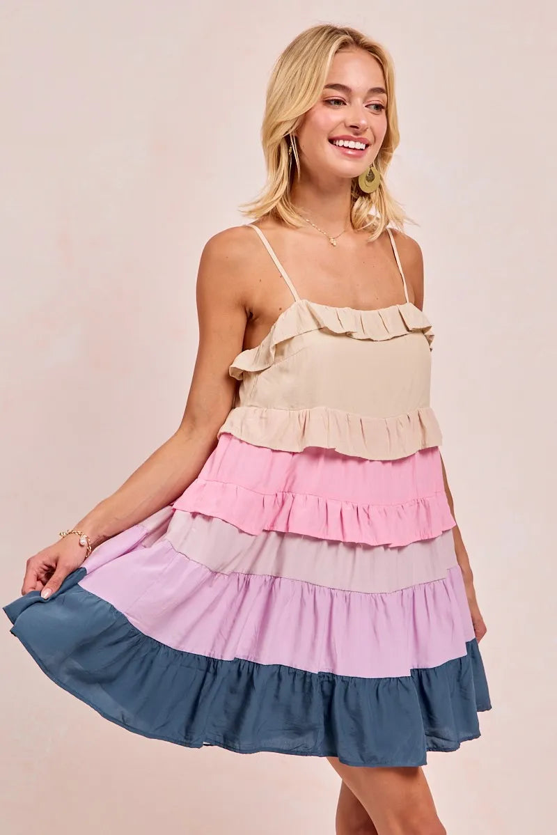 Color Blocked Tiered Dress BiBi