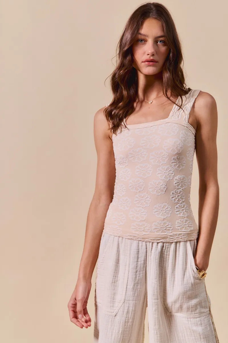 Two Tone Floral Seamless Tank Top So Me