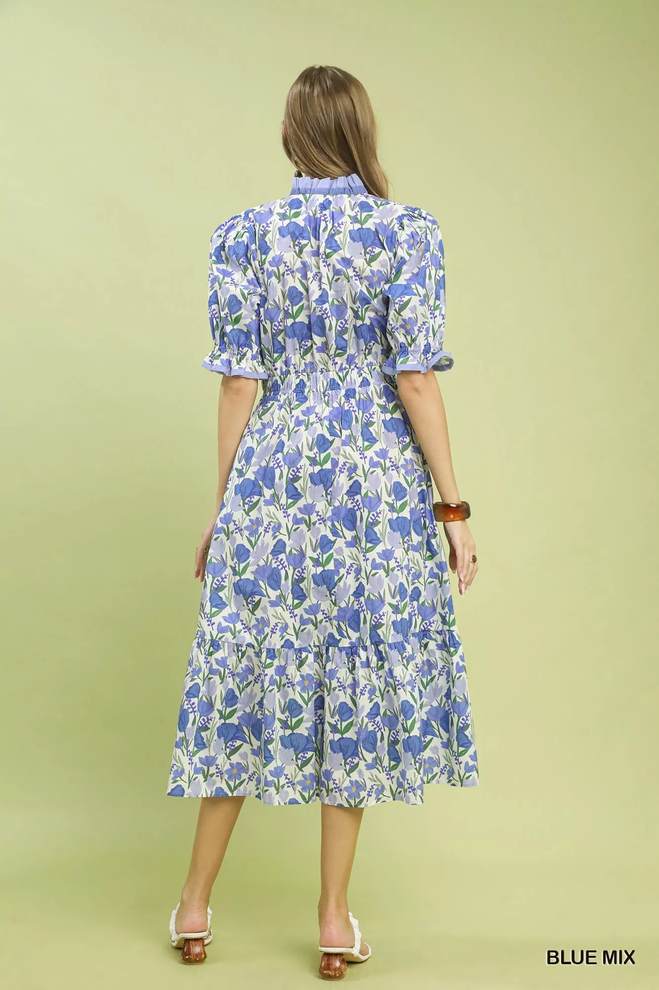 Floral Ruffle Trim Tiered Midi Dress Umgee