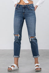 Ripped Boyfriend Stretch Jeans Denim Lab USA DARK 0 