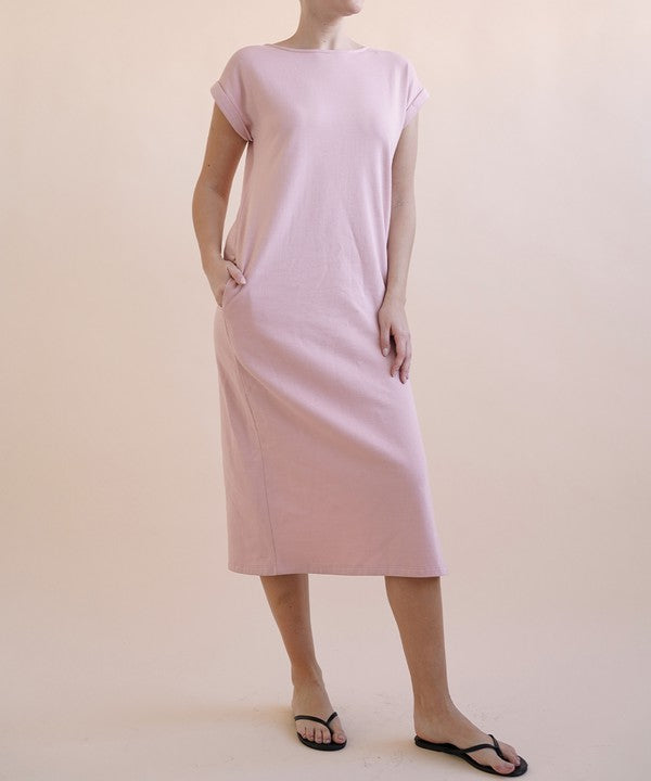 Brushed Organic Hemp Side Slit Maxi Dress Fabina MAUVE S 