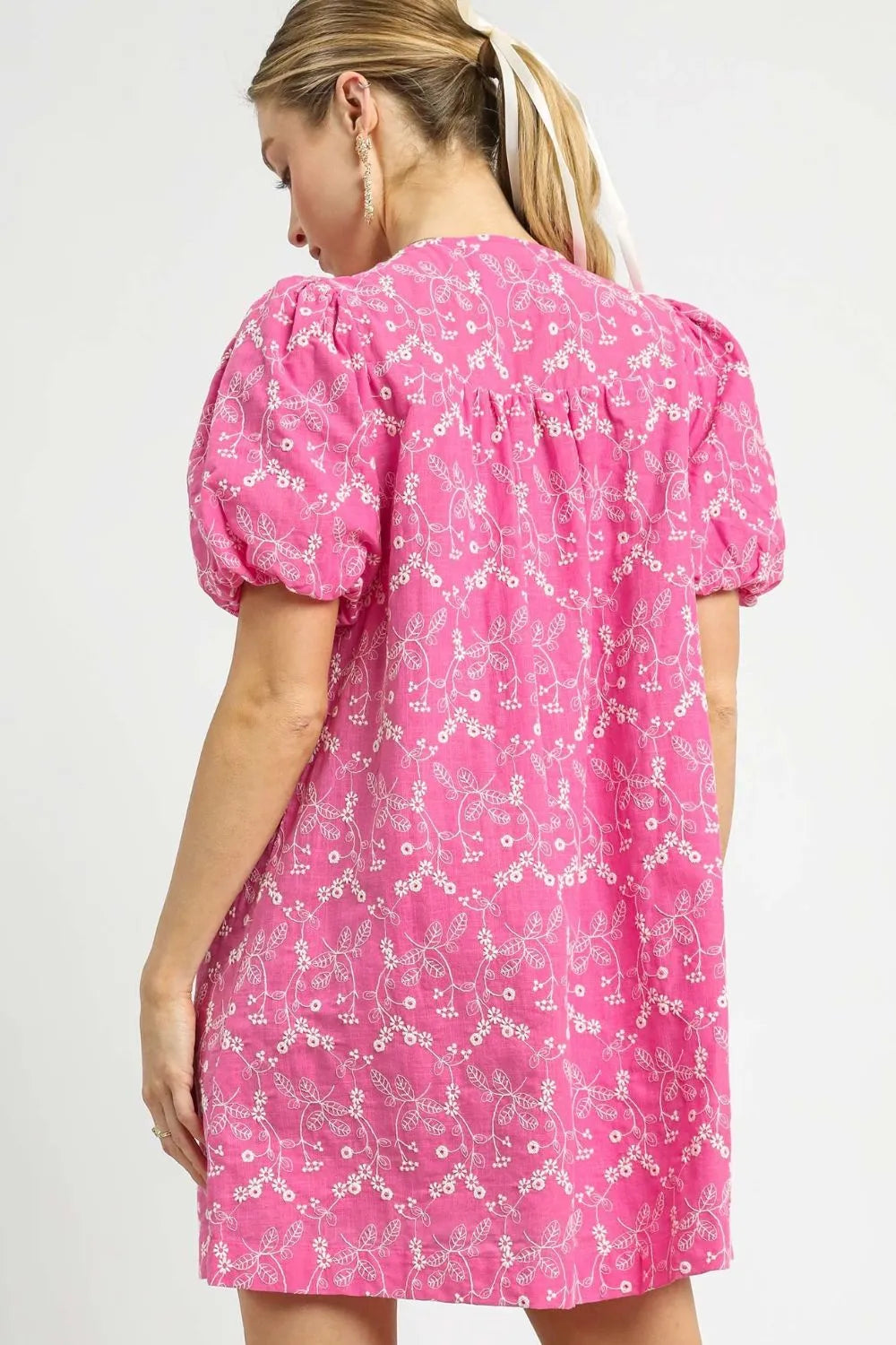 Floral Puff Sleeve V-Neck Mini Dress Umgee